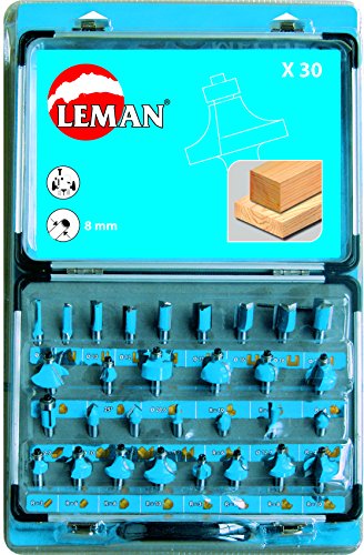Leman 428.700 1 Koffer mit 30 Fräsen für Oberfräsen aus Hartmetall, 8 mm, Blau von Leman