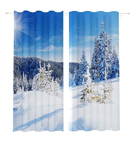 Lemare Deko-Vorhänge Digitaldruck | Wintermotiv | Dicker Vorhang Blickdicht | 2 STK. 145x260 cm (Winter in den Bergen) von Lemare