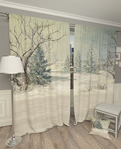 Lemare Deko-Vorhänge Digitaldruck | Wintermotiv | Dicker Vorhang Blickdicht | 2 STK. 145x260 cm (Winterlandschaft) von Lemare