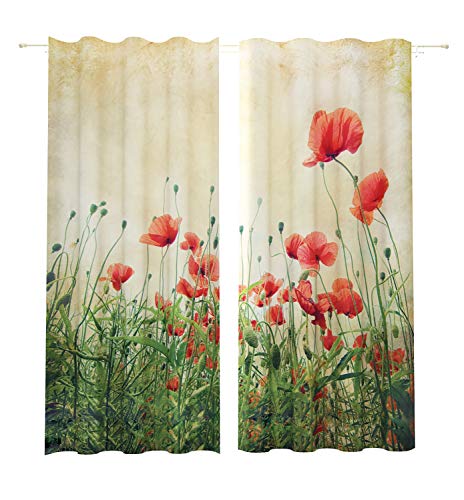 Lemare Vorhang Blickdicht Digitaldruck 2X 145x260 cm Gardinen Verdunkelung, Motiv: Feldmohn, Farbe: Beige Lemare Vorhang Blickdicht Digitaldruck 2X 145x260 cm Gardinen Verdunkelung, Motiv: Feldmohn, Farbe: Beige von Lemare