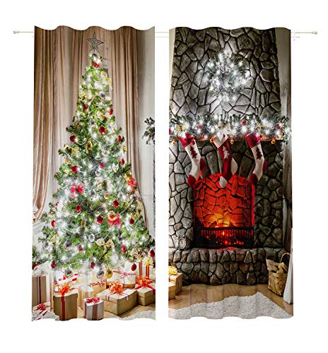 Lemare Weihnachtsvorhänge Digitaldruck | Kamin & Weihnachtsdeko | Weihnachtsbaum | | Christbaum mit Weihnachtsschmuck | Weihnachtsvorhang Blickdicht | 2 STK. 145x260 cm von Lemare