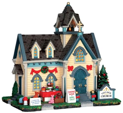 Lemax - Village Church, Dekorative Figur, Resin, Braun, Tischplatte, Beleuchtet, Weihnachten von Lemax