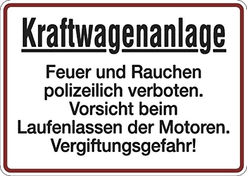 Schild Alu Kraftwagenanlage Feuer und Rauchen polizeilich verboten 250 x 350 mm (Explosionsgefahr, Rauchverbot) praxisbewährt, wetterfest von LEMAX