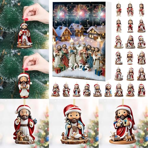 2025 Weihnachts Countdown Kalender | Adventskalender Mit 24 Jesus Anhängern | Acryl Deko Szenen Requisiten Saisonale Sammelstücke für Zaun Kaminwand Wohnzimmer Schlafzimmer von Lembeauty