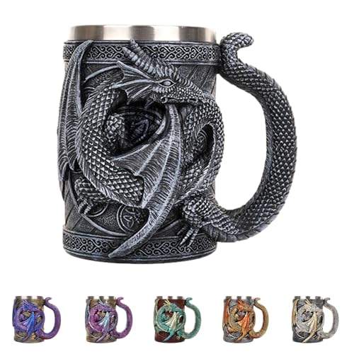 Drachen Bierkrug | 3D Mittelalterlicher Drachen Bierkrug Aus Edelstahl | 3D Wikinger Bierkrug Aus Metall | Sammelbare Wikinger Drachen Trinkbecher Für Drachen Liebhaber von Lembeauty