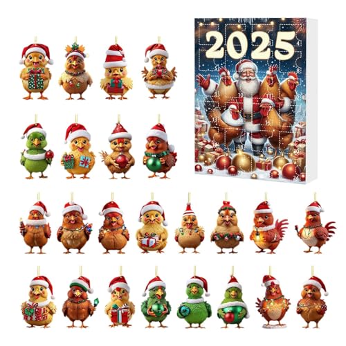 Hühner Adventskalender 2025, 24 Tage Weihnachts Countdown Kalender mit niedlichen Küken-Ornamenten, 2D Acryl Hühneranhänger zum Aufhängen für Weihnachtsbaum, Fensterdekoration Hühner Adventskalender 2025, 24 Tage Weihnachts Countdown Kalender mit niedlichen Küken-Ornamenten, 2D Acryl Hühneranhänger zum Aufhängen für Weihnachtsbaum, Fensterdekoration von Lembeauty