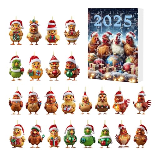 Hühner Adventskalender 2025, 24 Tage Weihnachts Countdown Kalender mit niedlichen Küken-Ornamenten, 2D Acryl Hühneranhänger zum Aufhängen für Weihnachtsbaum, Fensterdekoration Hühner Adventskalender 2025, 24 Tage Weihnachts Countdown Kalender mit niedlichen Küken-Ornamenten, 2D Acryl Hühneranhänger zum Aufhängen für Weihnachtsbaum, Fensterdekoration von Lembeauty