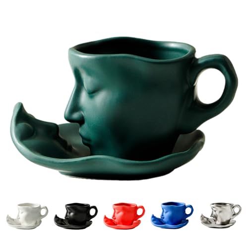 Lembeauty Küssende Tassen Set | Keramik Küssende Paar Kaffeebecher Set | 100ML Abstrakte Kunst Kaffeebecher | 3D Gesicht Kaffeetasse Und Untertasse Set | Valentinstag/Jubiläum/Geburtstag Geschenk von Lembeauty