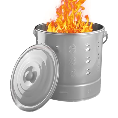 Lembeauty Verbrennungsfässer Für Draußen,Tragbare Edelstahl Brennbehälter mit Deckel - Verbrennungsgerät für Gelddosen für Holzöfen Outdoor Camping Gärtner Bauernhof Garten Balkon Landschaftsgärtner von Lembeauty