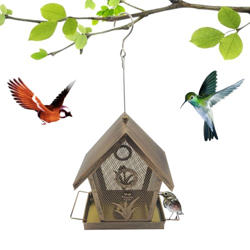 Lembeauty Vogelfutterhäuser Eichhörnchensicher, Metallgitter Vogelfutterspender Draußen Aufhängbar Eichhörnchensicher, Wetterschutz Finkenfutterhaus Balkon Fenster Terrasse Patio Deck von Lembeauty