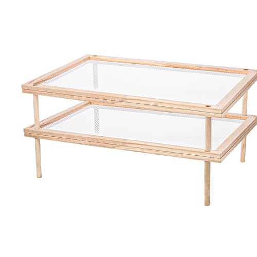 Lemecima 2er Set Stapelbar Holz Pasta Kräuter Trockengestell Lebensmittel Trockner Ständer mit Netz zum Trocknen von Samen, Kräuter, Knospe von Lemecima