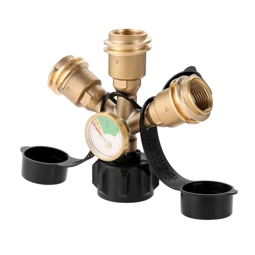 3-Wege-Propan-Verteiler mit Manometer und Absperrventil, 3 Y-Propangas-Splitter QCC1 Typ1 Anschlussset, Propan LP Tank Kraftstoff-Tee-Messgerät-Adapter Fitting für Grills, Campingkocher, Heizung von Lemfema
