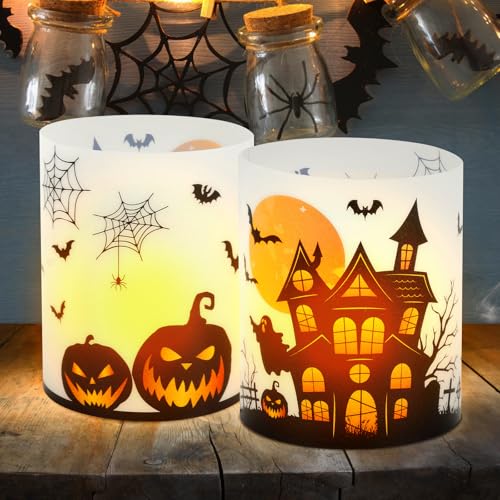 Lemicin Halloween Windlicht Deko Tischdeko - 15 Halloween Windlicht Tischdekoration Kürbis Fledermaus Spinnennetz Deko Halloween Indoor für Teelichter oder Kerzen Kinder Geburtstag Party von Lemicin