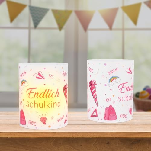 Lemicin Windlicht Einschulung Deko Mädchen - 15 Rosa Windlichter Tischdeko Einschulung Schulanfang Endlich Schulkind Deko von Lemicin