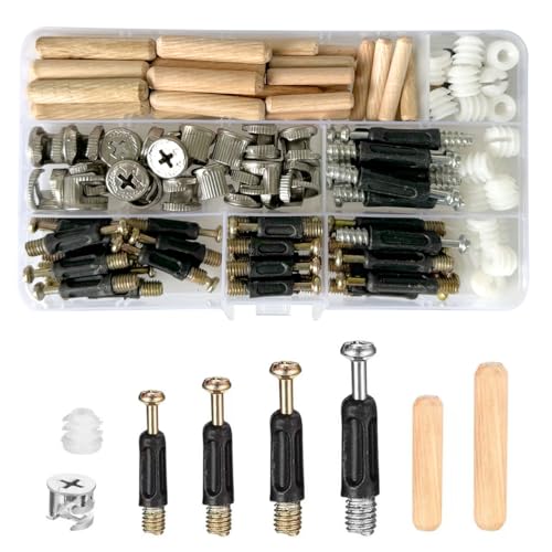 120-teiliges 3-in-1-Möbelverbinder-Hardware-Befestigungsset, Nockenschloss-Armaturen inklusive Nockenschlossschrauben, Dübelschrauben, Mutter und voreingesetzte Muttern, Befestigungselemente für von Lemiyoo