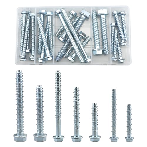 25 Stück selbstschneidende Betonankerbolzen Set (M6/M8/M10), Sechskant-Flanschankerschrauben, verwendet zur Befestigung an Mauerwerk, Marmor, Ziegel, Holz, Stein von Lemiyoo
