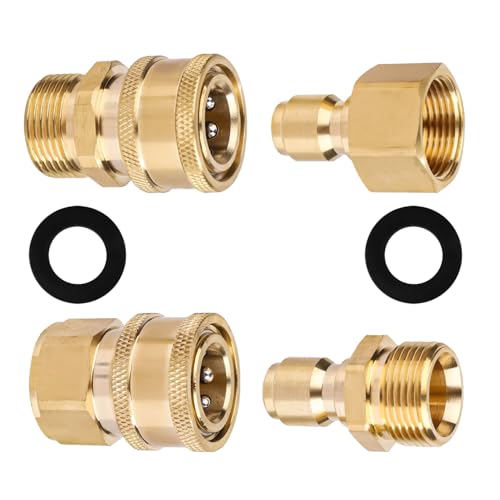 4 Stück M22-14/15 mm Hochdruckreiniger-Adapter-Steckverbinder-Set, Messing-Gartenschlauch-Rohr-Wasserhahn-Anschluss, Schnelltrenn-Set für Hochdruckreiniger und Hochdruckreiniger-Schlauchpumpe von Lemiyoo