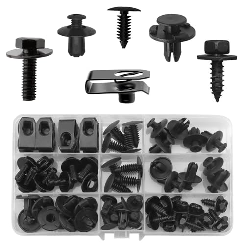 60 Stück Karosserieschrauben Set,Blechschrauben Mit Blechmutter Sortiment,Auto Kunststoff Clips,Blechmuttern Kfz Befestigungs Türverkleidung Werkzeug Für Auto Karosserie Metall(Schwarz) von Lemiyoo