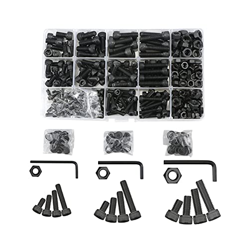 Lemiyoo Sechskantschrauben Schrauben Und Muttern Set, 420 Stück M4, M5, M6 Maschinenschrauben Sortimentssatz mit Sechskantmuttern Unterlegscheiben, 3 Steckschlüsseln (Schwarz), 17.2 x 9.7 x 2.2 cm von Lemiyoo