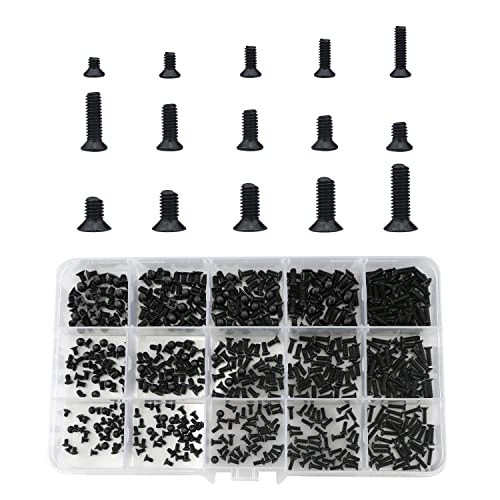 Mikro Bolzen Schrauben M2/M2,5/M3, 600 Stück Kleiner Flachkopf Schraubensatz, Mini Rundkopf-Schwarz-Maschinenschrauben zur Reparatur von Notebook, Tablet, Maus, Tastatur, Spielzeug von Lemiyoo