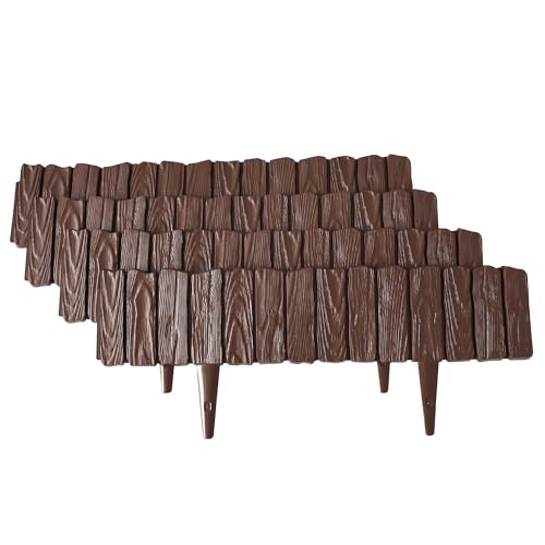 Beeteinfassung braun, 448 cm lang, Rasenkante aus Kunststoff, Flexible Beetumrandung in Holz-Optik, dekorative Gartenumrandung für Rasen, Bäume und Sträucher, Beetzaun von Lemodo