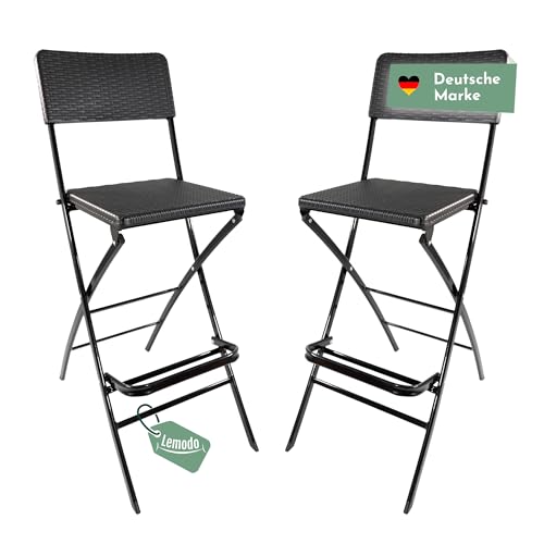 LEMODO Barhocker 2er Set, Klappbarer Barstuhl mit Fußstütze, Küchenhocker bis 120 kg belastbar, Bar Hocker mit Lehne und Sitzfläche aus Kunststoff in Rattanoptik, Barstühle von Lemodo