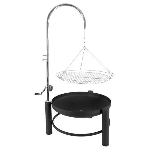 LEMODO Holzkohlegrill, Schwenkgrill mit Kurbel zur Höhenverstellung, Feuerschale mit Grillrost, Hängegrill mit schwenkbarem und höhenverstellbarem Grillgitter, auch als Feuerkorb nutzbar von Lemodo