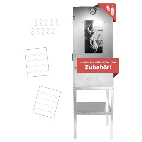 LEMODO Räucherofen mit Untergestell, Räucherschrank aus Edelstahl, Kalträucherofen mit großer Räucherkammer, Tischräucherofen mit Thermometer und Sichtfenster von Lemodo