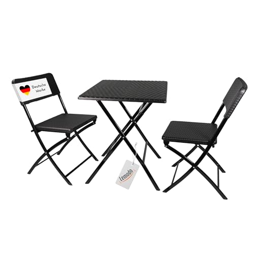 Lemodo Balkonmöbel Set 3-teilig bestehend aus 2X Balkon Stühle und 1x Balkontisch, Balkon Set für 2 Personen, klappbares Bistroset in Rattan-Optik, stabiles Balkonset von Lemodo
