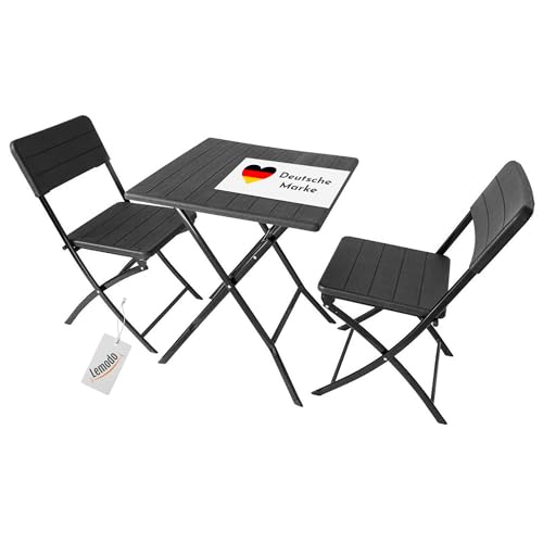 Lemodo Bistroset 3-teilig | Balkonset mit 1 Balkontisch und 2 Balkonstühle | witterungsbeständiges Balkonmöbel-Set aus Stahl und HDPE | Klappbares Gartenmöbel Set (Garnitur Schwarz) von Lemodo