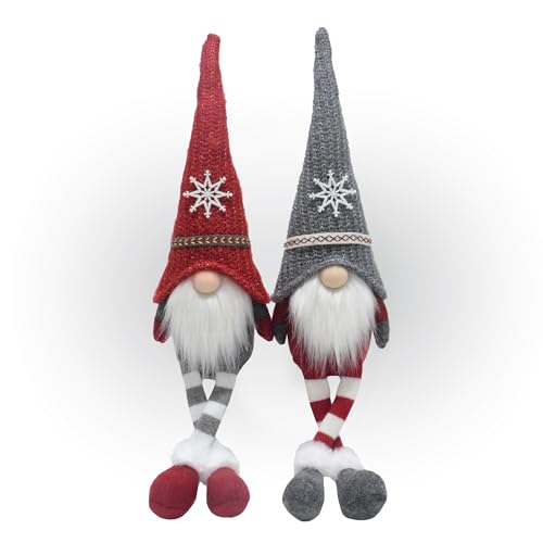 Lemodo Kantenhocker Wichtel Weihnachtswichtel als 2er Set, Wichtel Figur 54,0 cm hoch, Tomte mit Schneeflocken auf den Strickmützen, GNOME als schöne Weihnachtsdeko, Wichtel Deko für drinnen von Lemodo