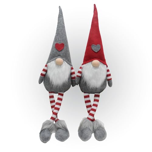 Lemodo Kantenhocker Wichtel Weihnachtswichtel als 2er Set, Wichtel Figur 72,0 cm hoch, Tomte mit Herz auf den Mützen, GNOME als schöne Weihnachtsdeko, Wichtel Deko für drinnen von Lemodo