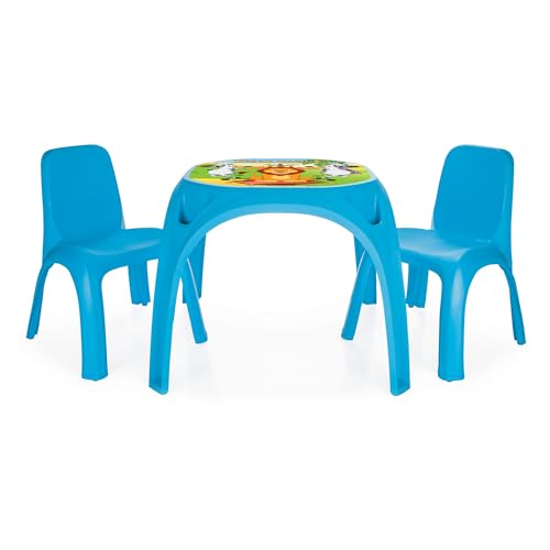 Lemodo Kindersitzgruppe bestehend aus modernen Kindertisch und 2X Kinderstühle | Sitzgruppe blau für Kinder ab 3 Jahre | farbenfroher Kinder Picknicktisch | Kindermöbel aus robustem Plastik von Lemodo