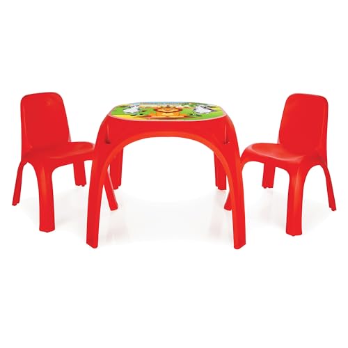 Lemodo Kindersitzgruppe bestehend aus modernen Kindertisch und 2X Kinderstühle | Sitzgruppe rot für Kinder ab 3 Jahre | farbenfroher Kinder Picknicktisch | Kindermöbel aus robustem Plastik von Lemodo