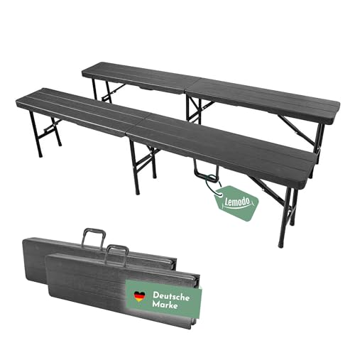 Lemodo Klappbank im 2er Set, vielseitig verwendbare Bierbank, Faltbank mit 400 kg belastbar, klappbare Sitzbank 180 x 25 cm, Campingbank für 4 Personen, tragbare Gartenbank in Holzoptik von Lemodo