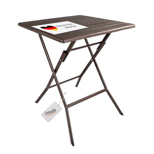 Lemodo Klapptisch mit Tischplatte in brauner Holz-Optik, Balkontisch 62 x 62 cm (L x B) | Beistelltisch bis zu 40 kg belastbar, Gartentisch, robuster Plastiktisch von Lemodo