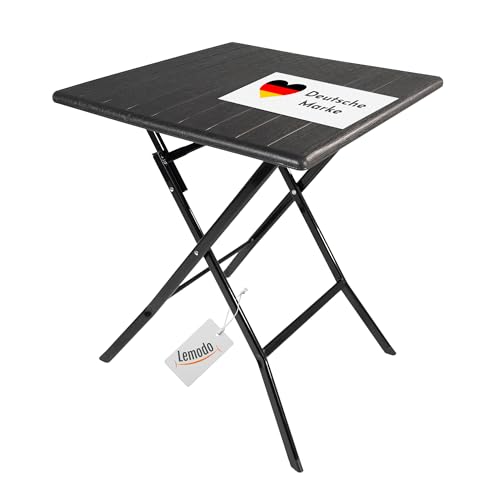 Lemodo Klapptisch mit Tischplatte in schwarzer Holz-Optik, Balkontisch 62 x 62 cm (L x B) | Beistelltisch bis zu 40 kg belastbar, Gartentisch, robuster Plastiktisch von Lemodo