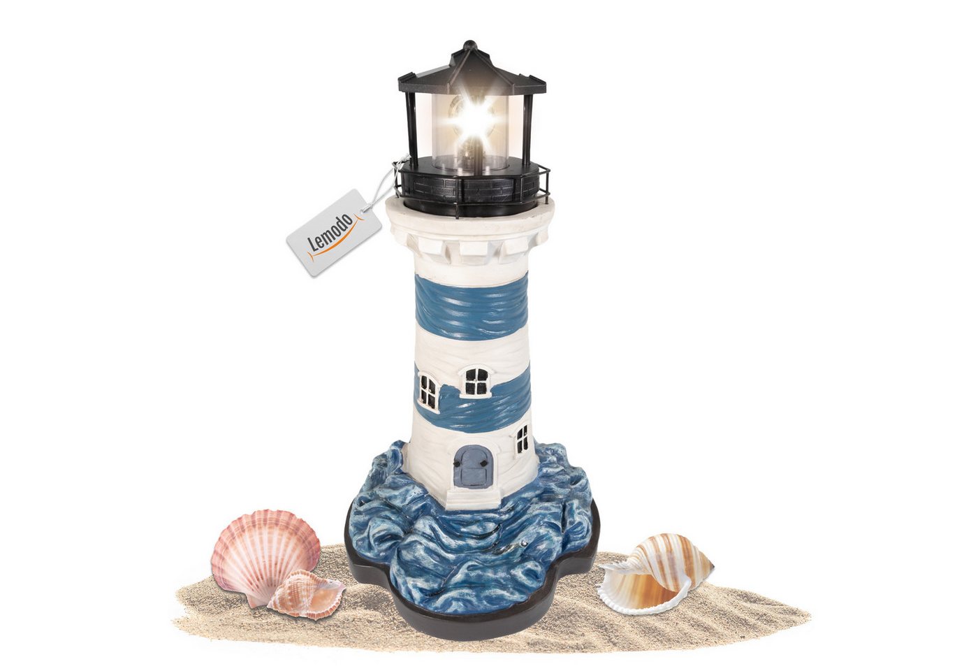 Lemodo LED-Dekofigur Leuchtturm mit rotierendem LED-Leuchtfeuer 43 cm hoch, solar von Lemodo