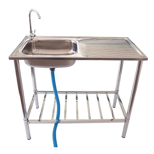 Lemodo Outdoor Spüle | Edelstahl Spültisch mit Wasserhahn | Spülbecken mit Siebeinsatz | Edelstahlspüle zur Erweiterung der Outdoorküche | Nutzbar als Pflanztisch und zur Reinigung von Gartenwerkzeug von Lemodo