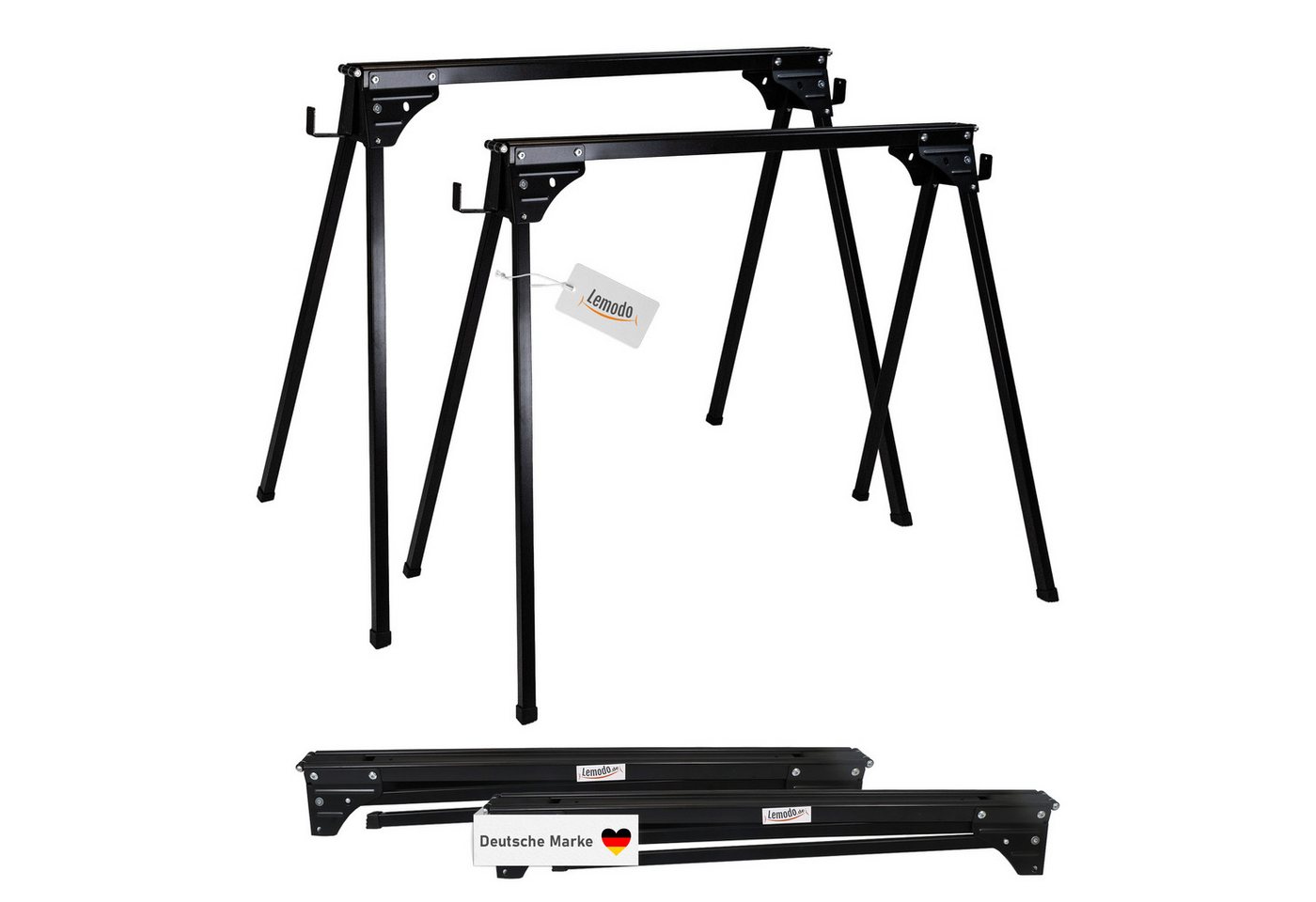 Lemodo Sägebock Arbeitsböcke 2er Set klappbar, Sägeböcke 400kg belastbar, 400 kg max. Belastbarkeit, (2er Set, 2er Set), Tragkraft pro Bock 400kg, klappbar von Lemodo