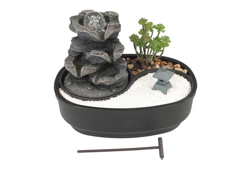 Lemodo Zimmerbrunnen Tischbrunnen mit Zen-Garten, Pumpe mit LED-Beleuchtung von Lemodo