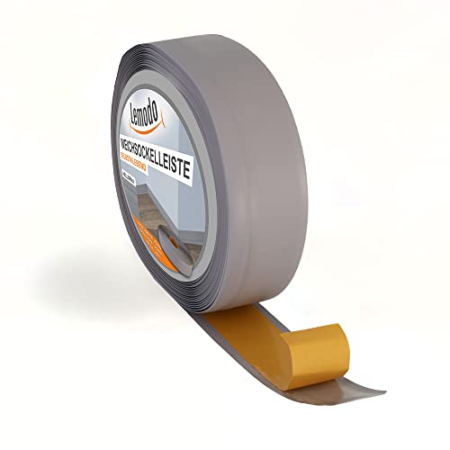 Lemodo Sockelleiste 50 x 15 mm (Länge: 25 m, Farbe: hellgrau) - Fußleisten zuschneidbar – Weichsockelleiste selbstklebend aus PVC – Abschlussleiste Küchenarbeitsplatte, Bad, Arbeitsplatte etc. von Lemodo