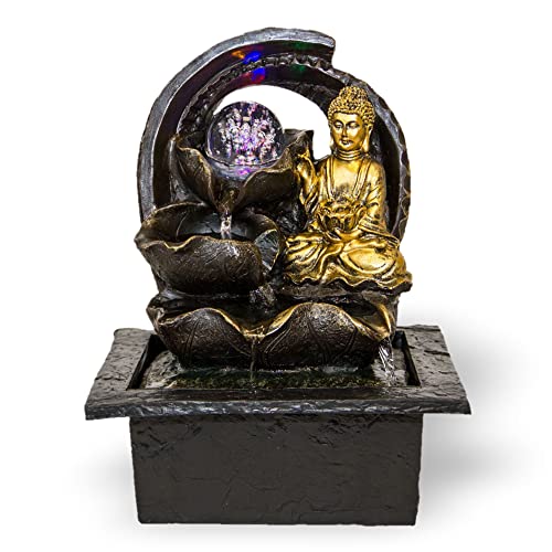 Zimmerbrunnen mit Buddha Gyan| Tischbrunnen mit LED Beleuchtung | dekorativer Zierbrunnen mit Feng Shui Elementen | Springbrunnen mit Wasserfall und beweglicher Glaskugel Zimmerbrunnen mit Buddha Gyan| Tischbrunnen mit LED Beleuchtung | dekorativer Zierbrunnen mit Feng Shui Elementen | Springbrunnen mit Wasserfall und beweglicher Glaskugel von Lemodo