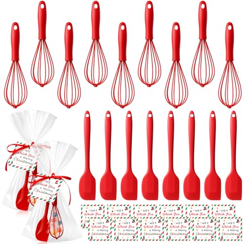 LemonRoad 24 Sets rote Weihnachts-Schneebesen, Geschenke, Großpackung inklusive Mini-Silikon-Schneebesen, kleine Gummi-Spatel, Grußkarten, Bänder, Plastiktüten für Nachbarn, Kochen, Küchenzubehör LemonRoad 24 Sets rote Weihnachts-Schneebesen, Geschenke, Großpackung inklusive Mini-Silikon-Schneebesen, kleine Gummi-Spatel, Grußkarten, Bänder, Plastiktüten für Nachbarn, Kochen, Küchenzubehör von LemonRoad