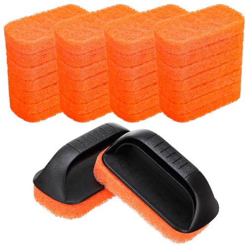 LemonRoad 32-teiliges Grill-Reinigungsset für Grillrost, flache Grillreinigung, 30 Scheuerschwämme und 2 Griffe, multifunktionale Schrubber Pads, Küche, Restaurant, Großwerkzeuge, einfach zu bedienen von LemonRoad