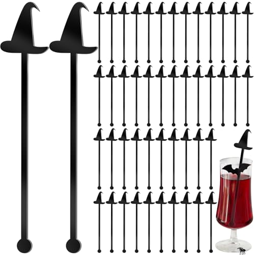 LemonRoad 48 Stück Halloween-Hexen-Partyzubehör, Rührstäbchen aus schwarzem Kunststoff, Kaffee- und Cocktail-Rührstäbchen, 15 cm, wiederverwendbar, schwarzer Hexenhut, Cocktail-Mixer, Großpackung für LemonRoad 48 Stück Halloween-Hexen-Partyzubehör, Rührstäbchen aus schwarzem Kunststoff, Kaffee- und Cocktail-Rührstäbchen, 15 cm, wiederverwendbar, schwarzer Hexenhut, Cocktail-Mixer, Großpackung für von LemonRoad