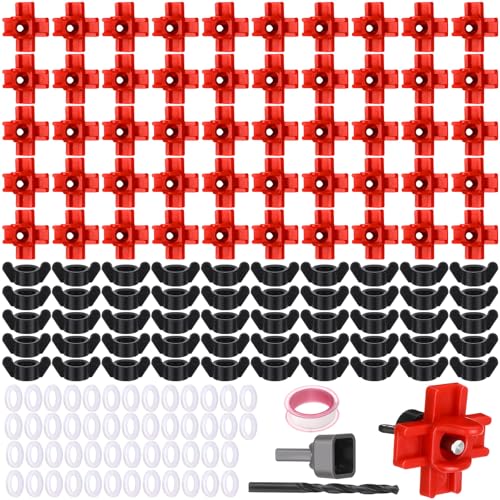 LemonRoad Horizontale Hühnernippel, horizontale Geflügel, automatische Bewässerungsnippel, Hühner-Wasserspender mit 50 Ringdichtungen, 50 Flügelmuttern und Bohrer für Eimer, Enten, Wachteln, Rot, 50 von LemonRoad