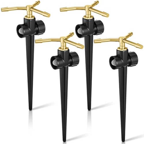 LemonRoad Rasensprenger aus Aluminiumlegierung mit 3 Armen, Messingdüse, Gartensprinkler mit Spike-Basis, 360-Grad-Bewässerungssystem, Gartenbewässerung für Pflanzen, Blumenbeete und Terrasse, 4 Stück von LemonRoad