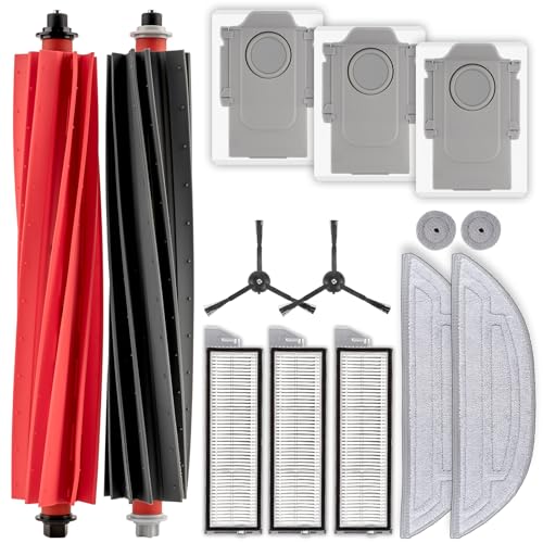 (14 Stück) S8 MaxV Ultra Ersatzteile kompatibel mit Roborock S8 MaxV Ultra/ S8 Max Ultra Saugroboter, 2 Rollenbürsten, 2 Seitenbürsten, 3 HEPA-Filter, 3 Staubbeutel, 2 große + 2 kleine Wischpads von LemonRunRun