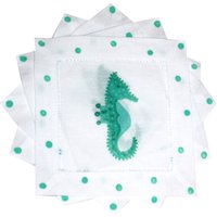 Blaugrünes Seepferdchen Leinen Cocktail Servietten - Beach Decor, 4Er Set Blaugrünes Seepferdchen Leinen Cocktail Servietten - Beach Decor, 4Er Set von LemondaisyDesign